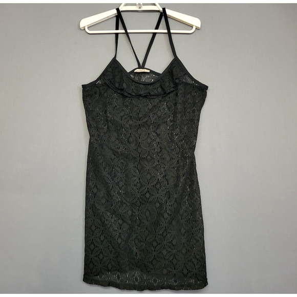 SO Black Lace Nightie Gown Womens Medium Stretches Straps Bodycon Mini Cocktail - Picture 2 of 11